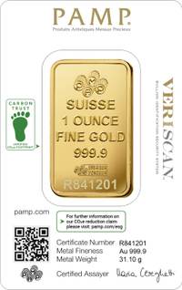 PAMP Suisse 1 oz (31.104g) Gold Bar — 999.9 Fine