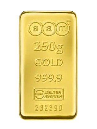 SAM Precious Metals 250g Cast Gold Bar — 999.9 Fine