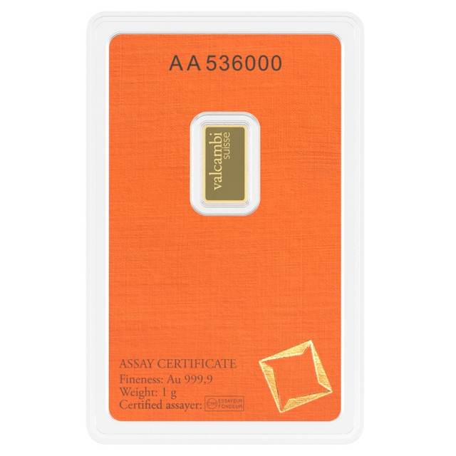 Valcambi 1g Gold Bar — 999.9 Fine