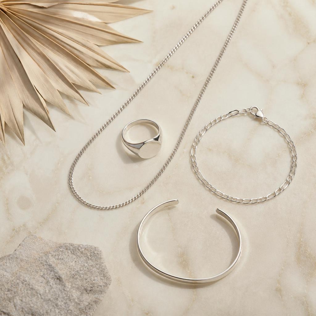 Slim 925 silver chain, band and bracelet for men