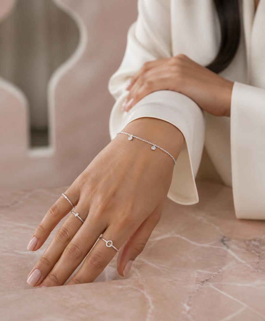 Delicate 925 silver rings and bracelet stack