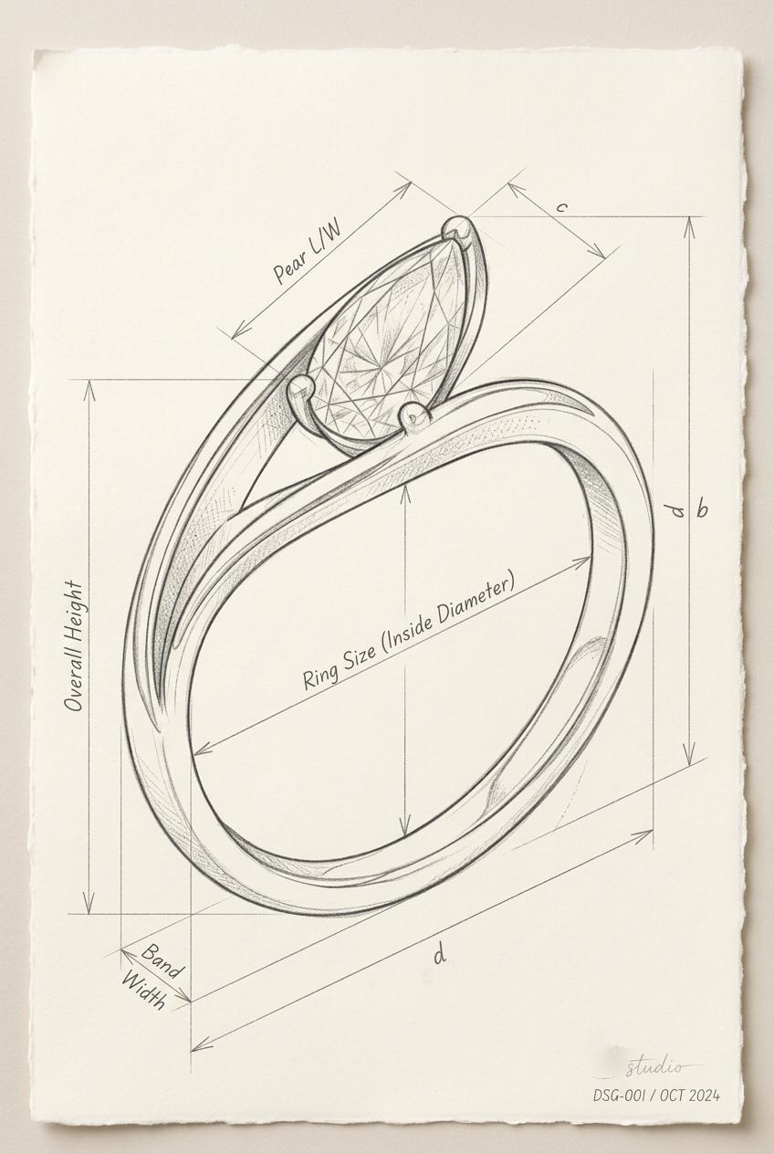 Pear Bypass Solitaire design sketch